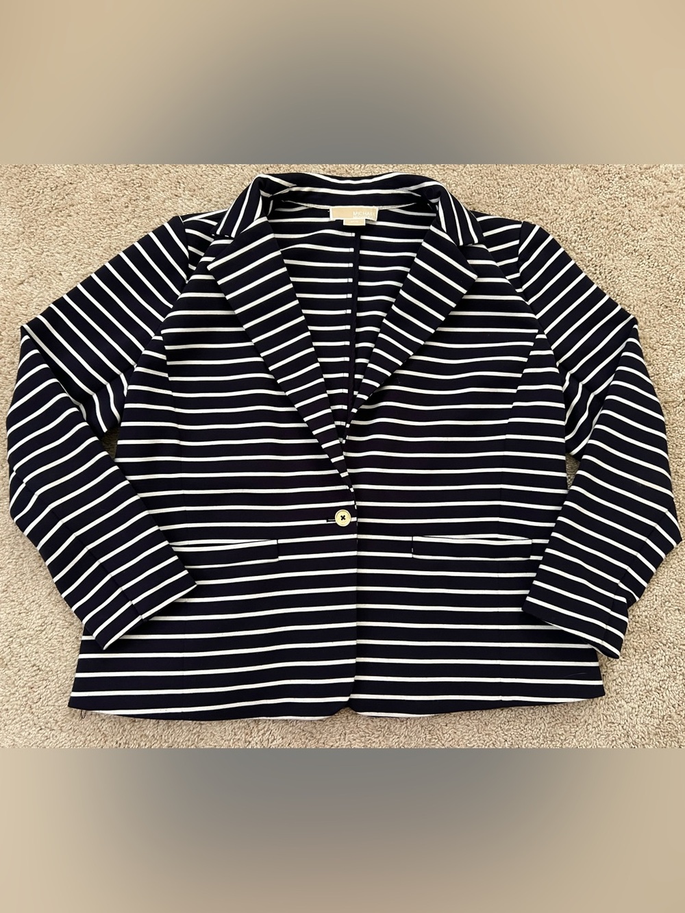 Michael Kors Women’s 16W Navy White Striped Blazer Nautical Preppy Gold Button - Picture 3 of 9